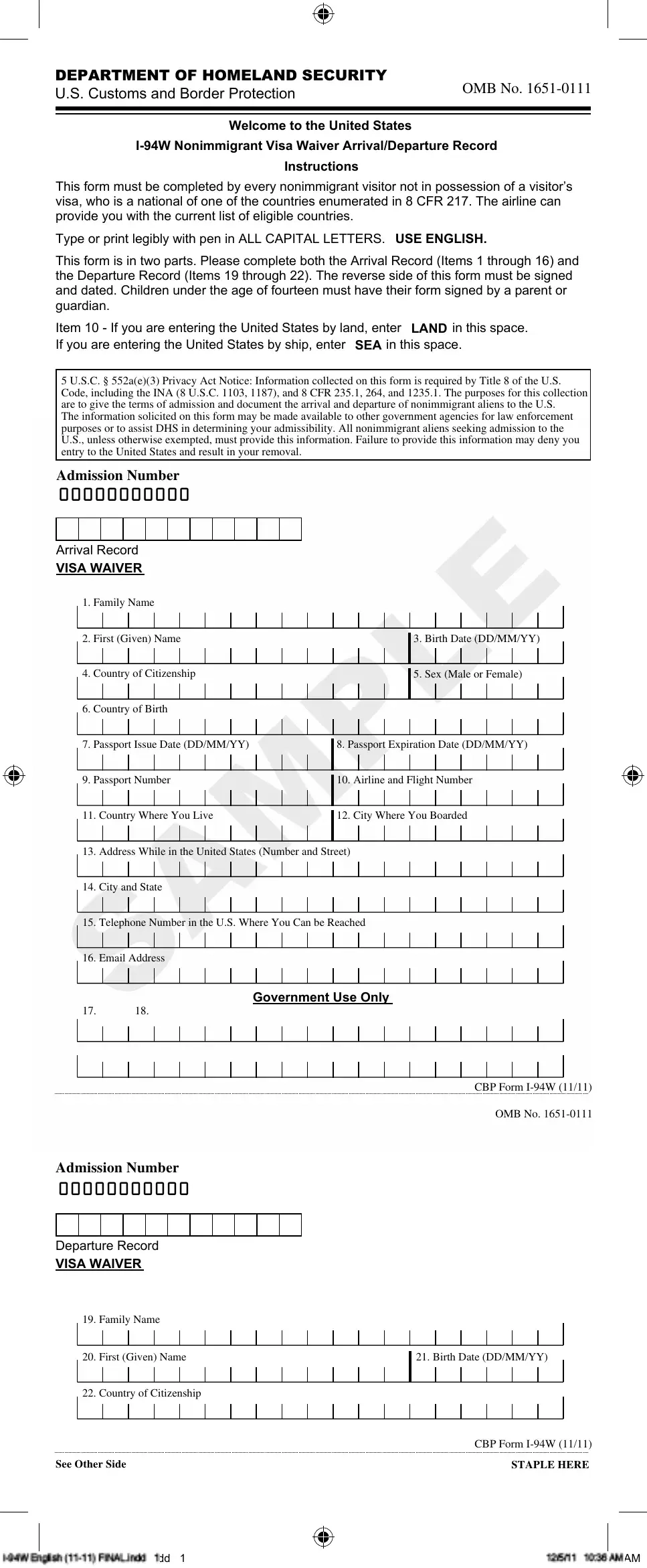 Form I 94W Fill Out Printable PDF Forms Online Form I 94W Fill Out Printable PDF Forms Online
