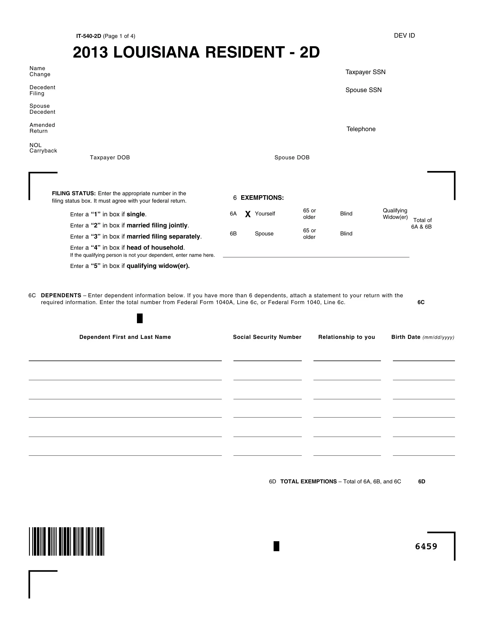 Form It 540 2D Louisiana Fill Out Printable PDF Forms Online