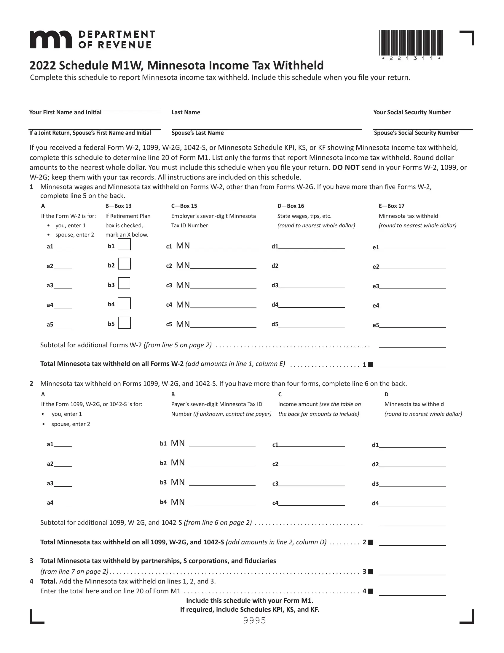 Form M1W Fill Out Printable PDF Forms Online