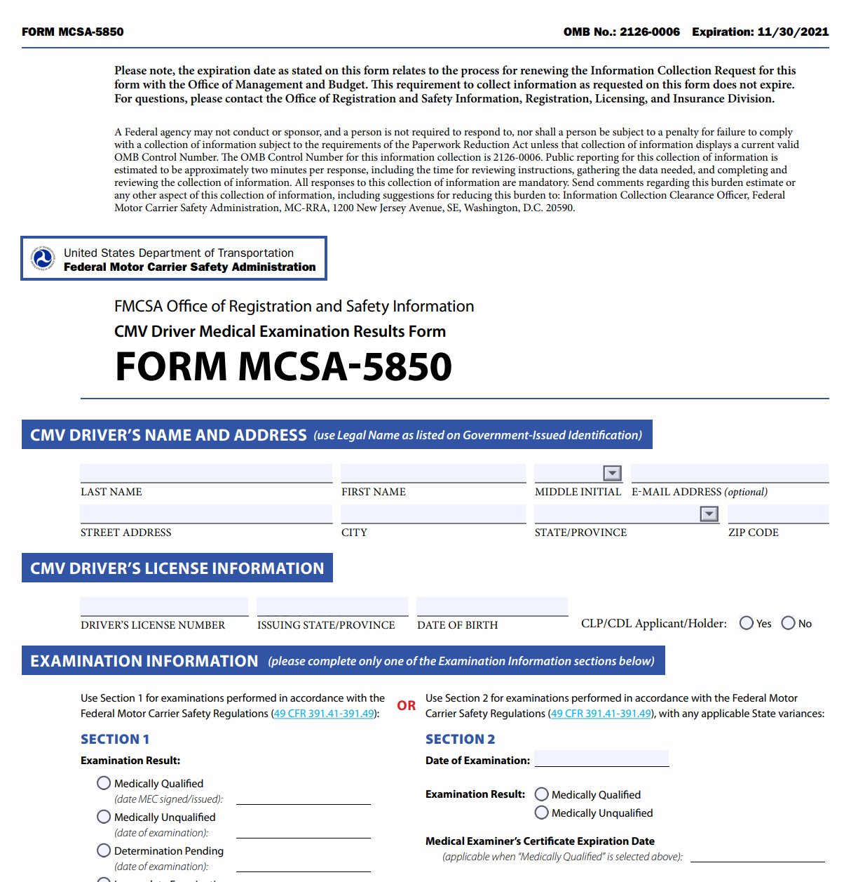 Form MCSA 5850 CMV Driver Medical Examination Results Forms Docs 2023