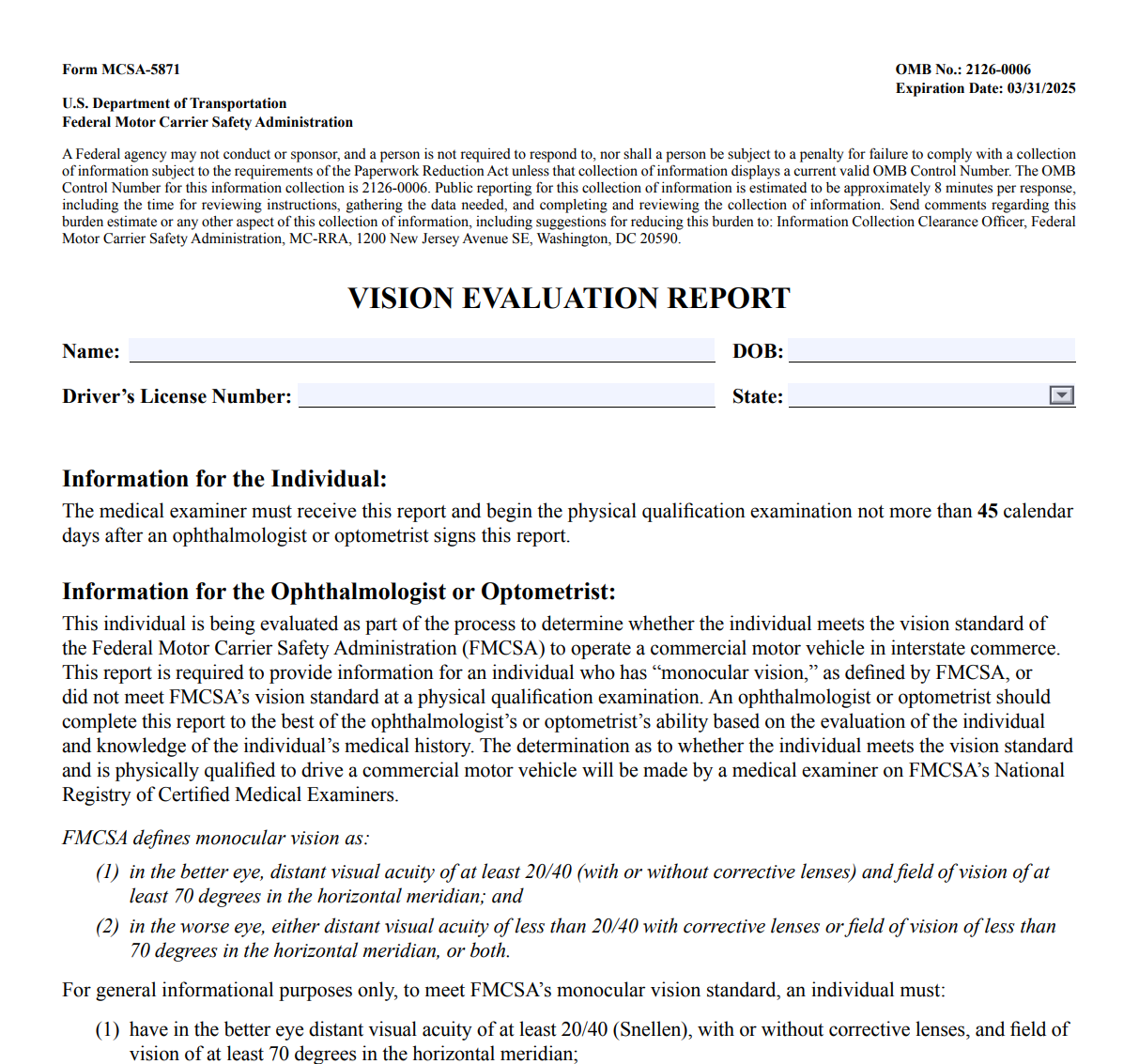Form MCSA 5871 Vision Evaluation Report Forms Docs 2023