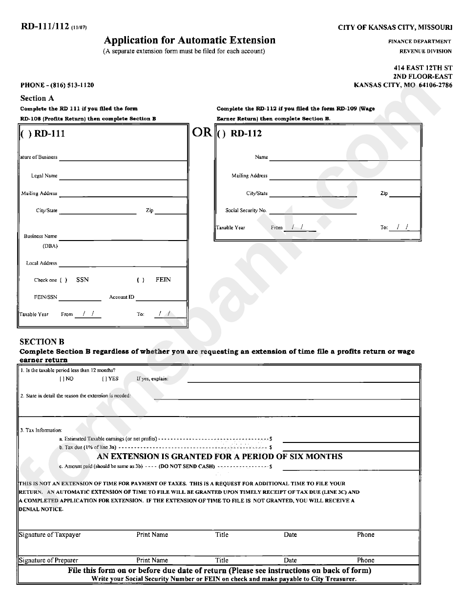 Form Rd 111 112 Application For Automatic Extension Printable Pdf Download