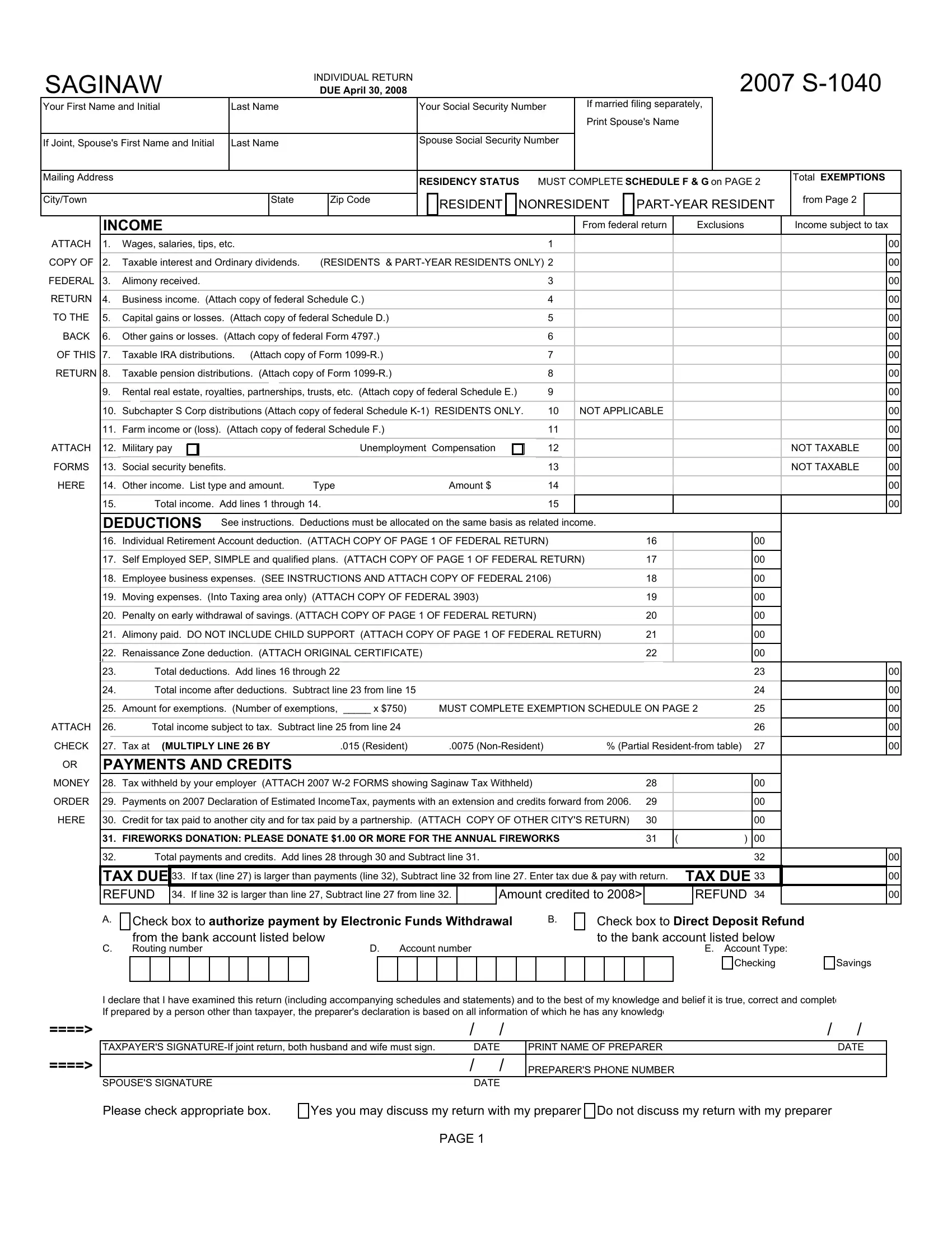 Form S 1040 Fill Out Printable PDF Forms Online