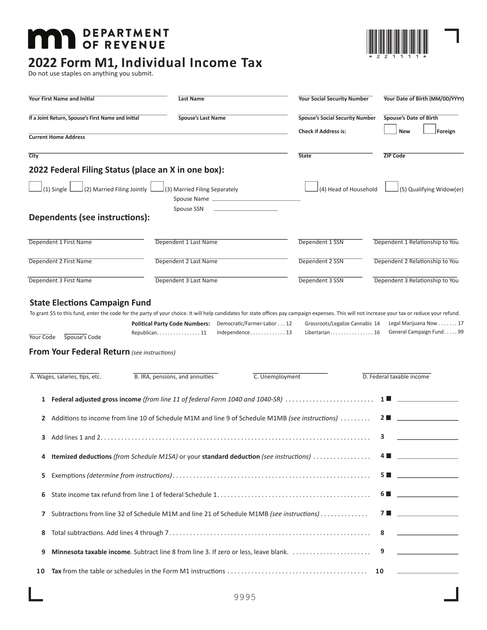 Form Tax M1 Fill Out Printable PDF Forms Online