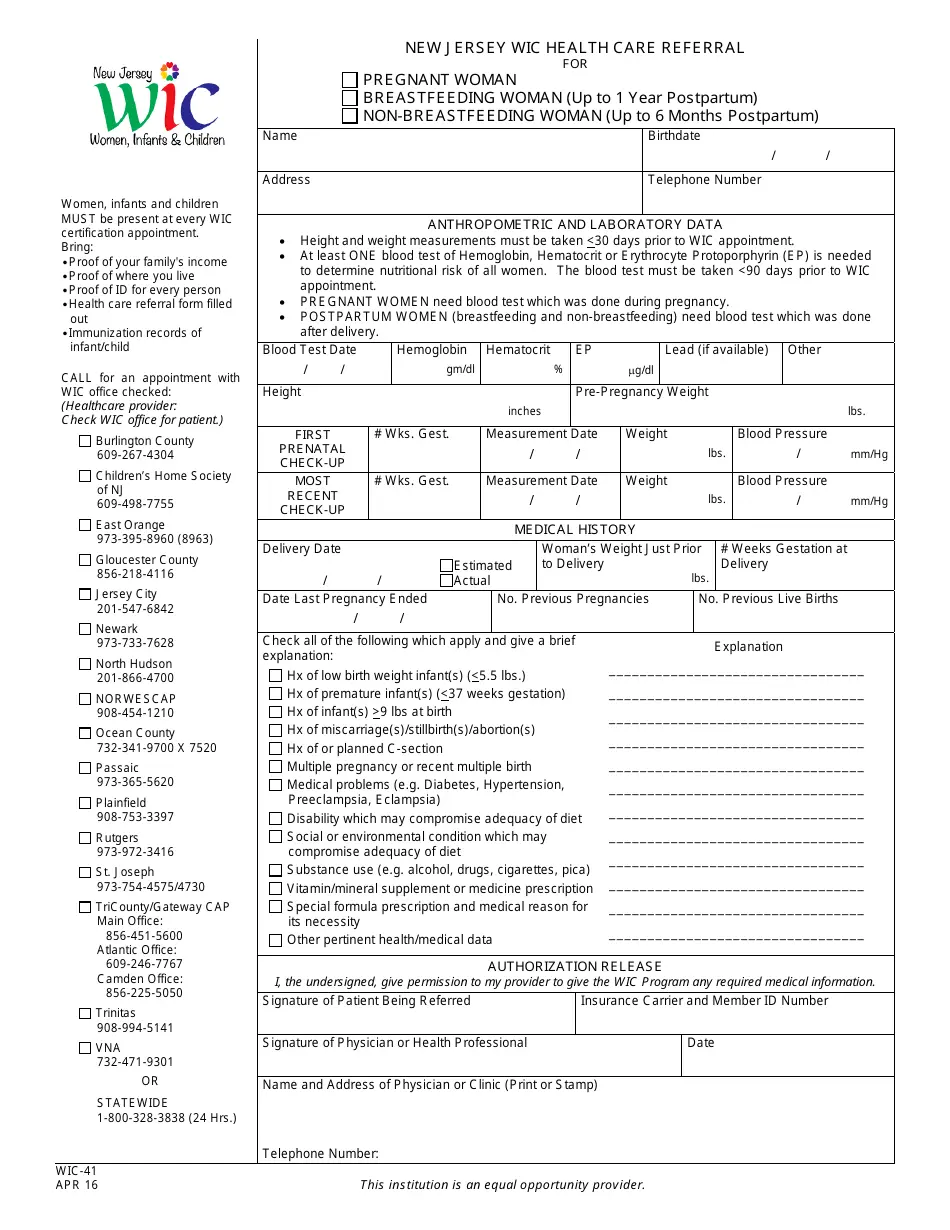 Form WIC 41 Fill Out Sign Online And Download Printable PDF New Jersey Templateroller