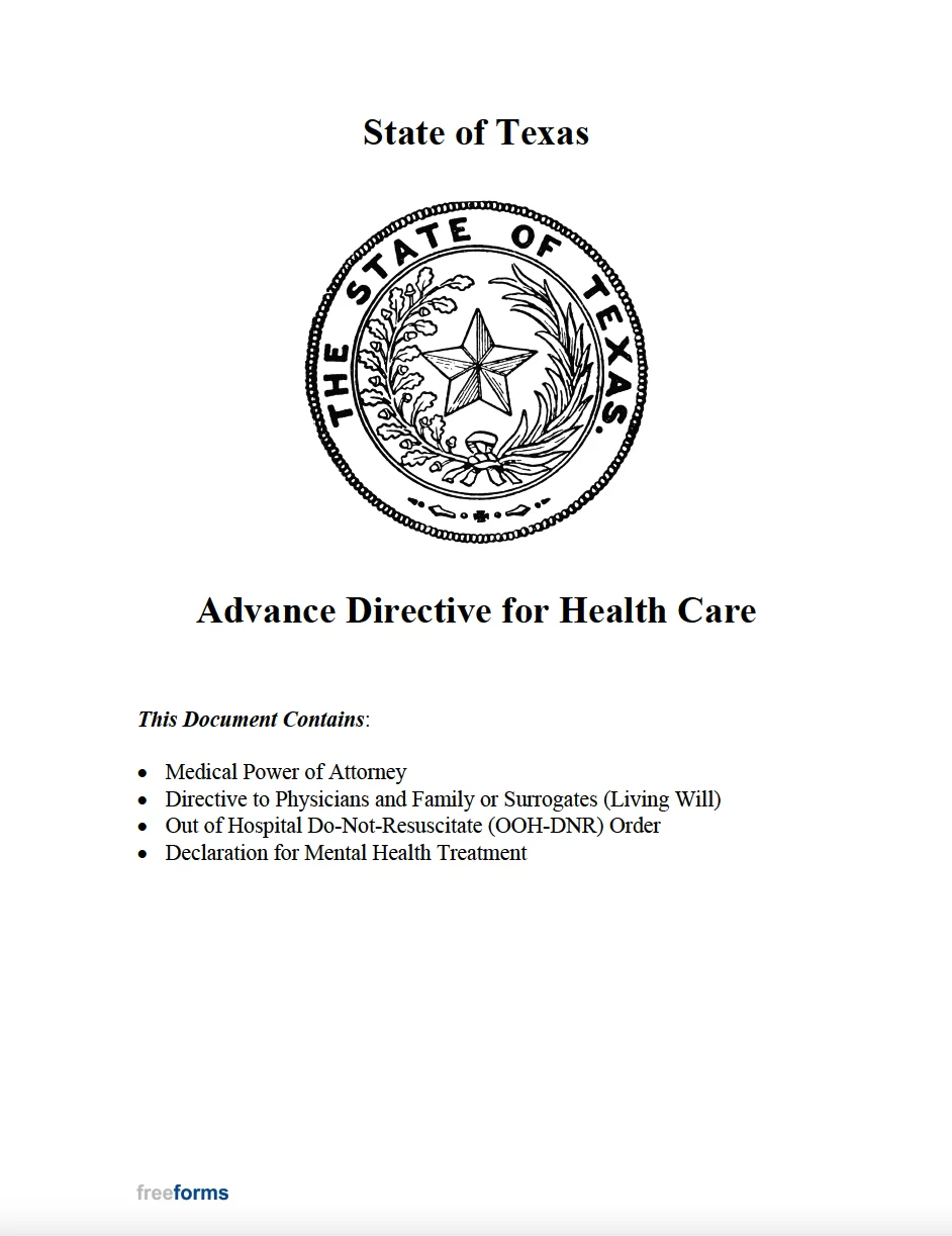 Forms Of Advances Free Texas Advance Directive Form Medical POA Living Will 