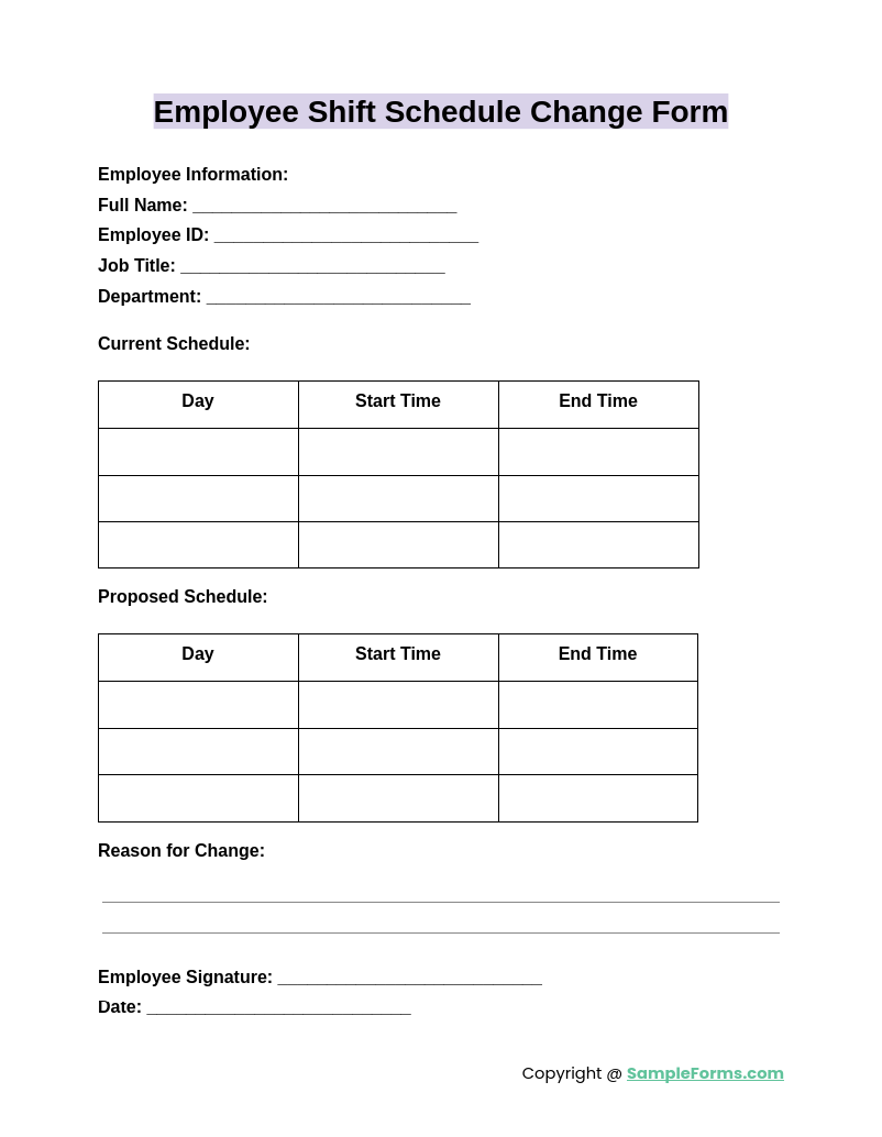FREE 11 Employee Shift Change Form Samples PDF MS Word Google Docs FREE 11 Employee Shift Change Form Samples PDF MS Word Google Docs