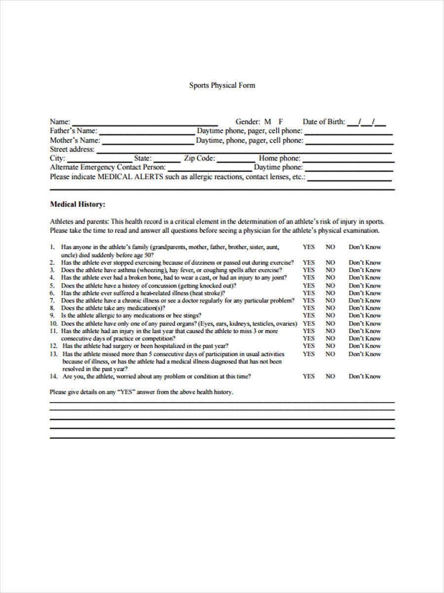 FREE 13 Physical Form Samples PDF MS Word Google Docs