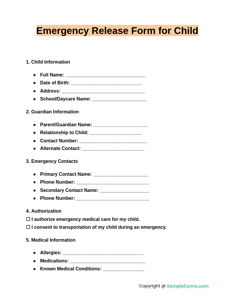 Printable Medical Release Form For Child Printable Medical Release Form For Child