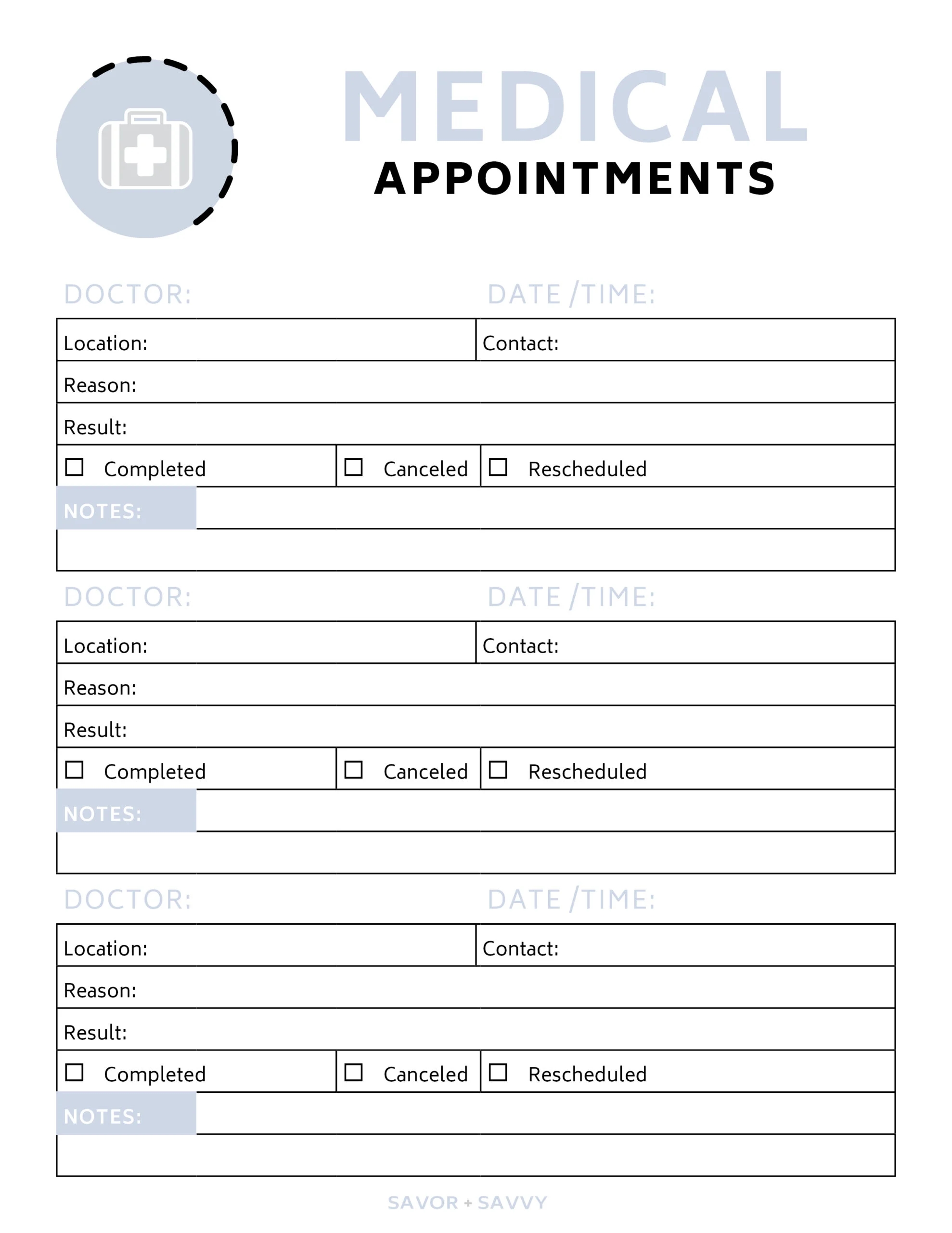 Free 4 Page Medical Binder Printable Savor Savvy