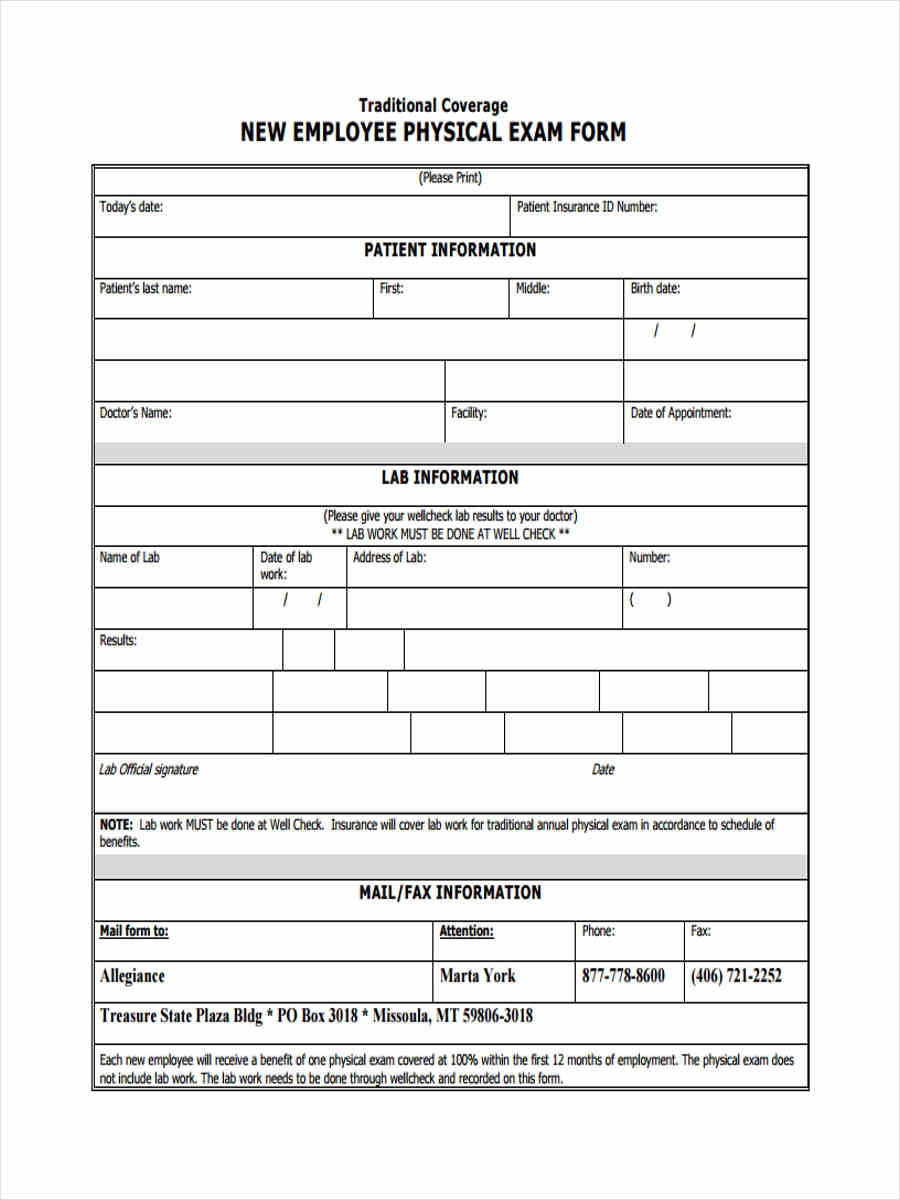 Printable Annual Physical Exam Form