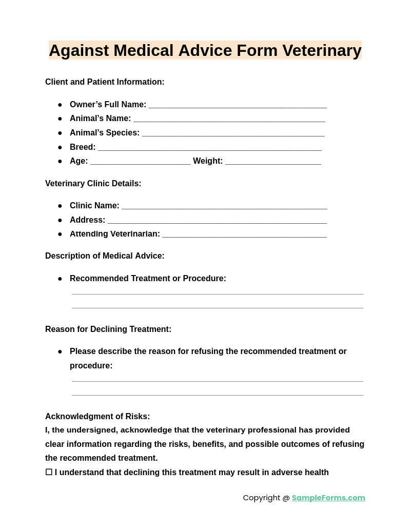 FREE 7 Against Medical Advice Form Samples PDF MS Word Google Docs