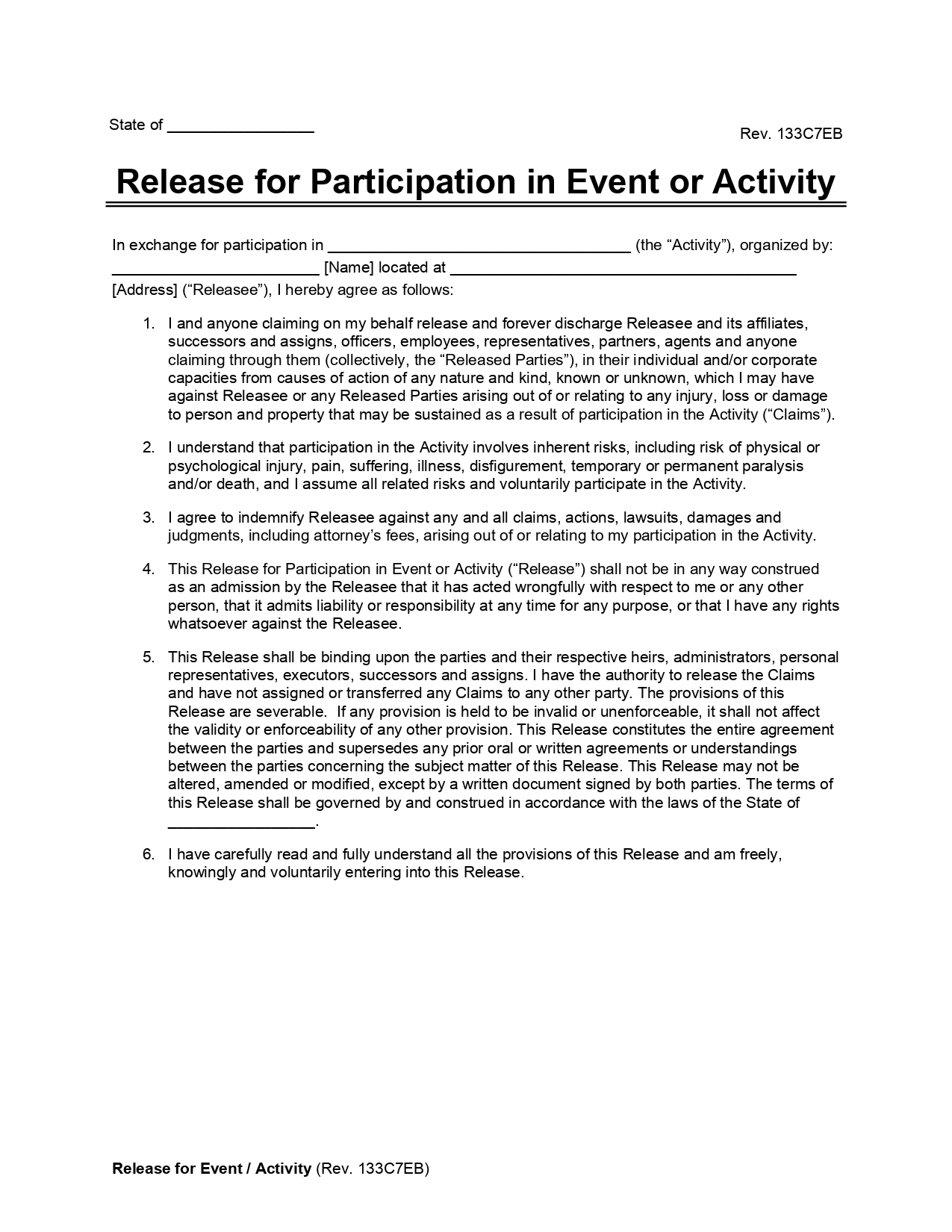 Free Liability Release Forms Printable Online