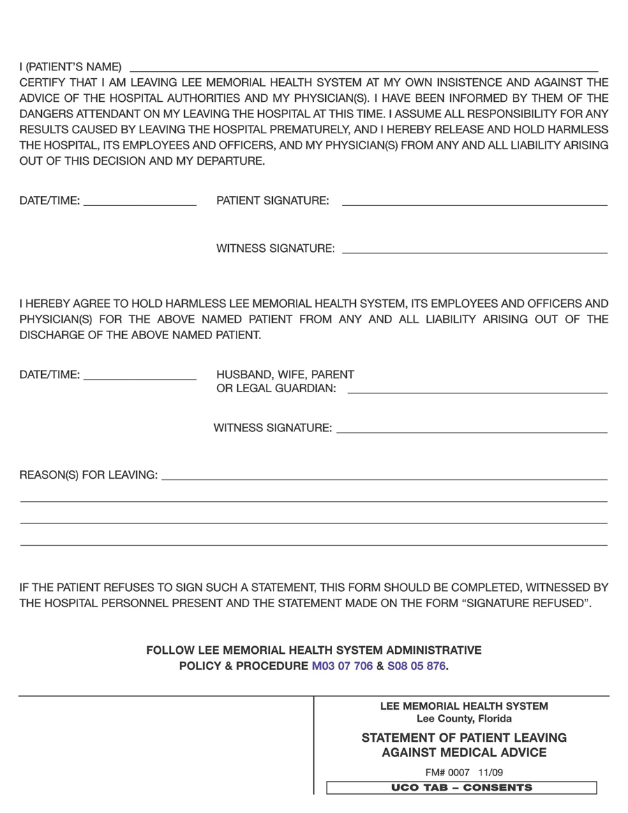 Free Against Medical Advice AMA Forms Overview Tips