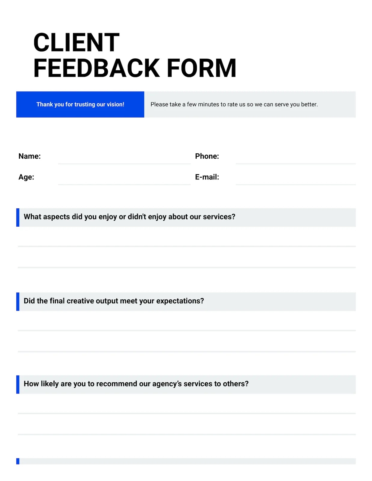Free Printable Open House Feedback Form