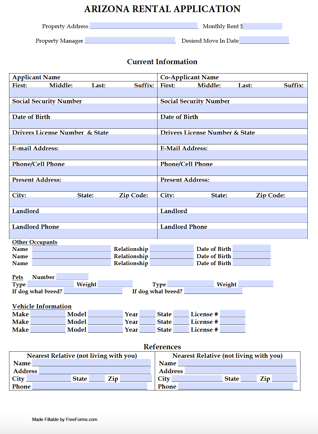 Printable Rental Application Form