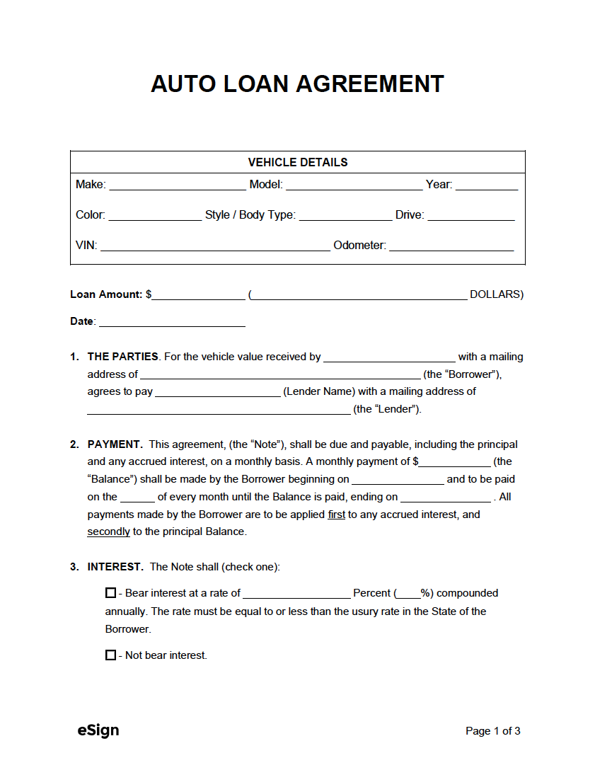 Printable Car Loan Application Form