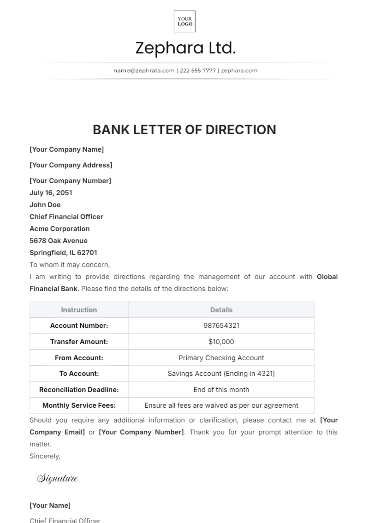 Free Bank Letter Of Direction Template To Edit Online
