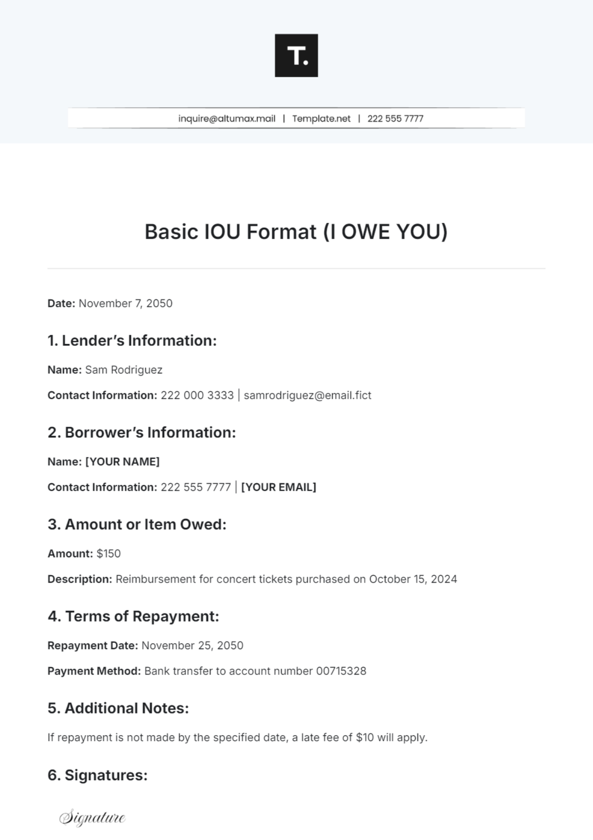 Printable Iou Form