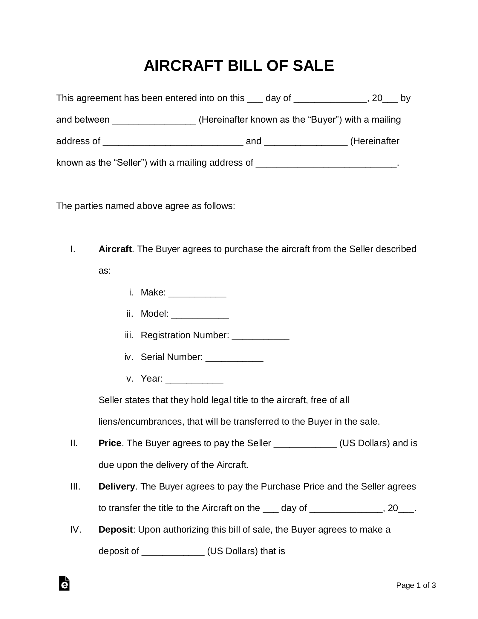 Printable Bill Of Sale Forms