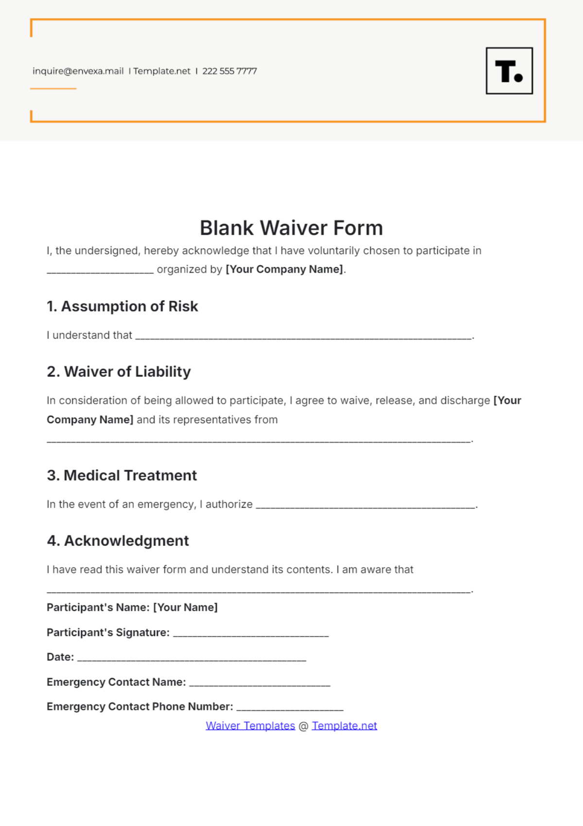 Free Blank Waiver Form Template To Edit Online