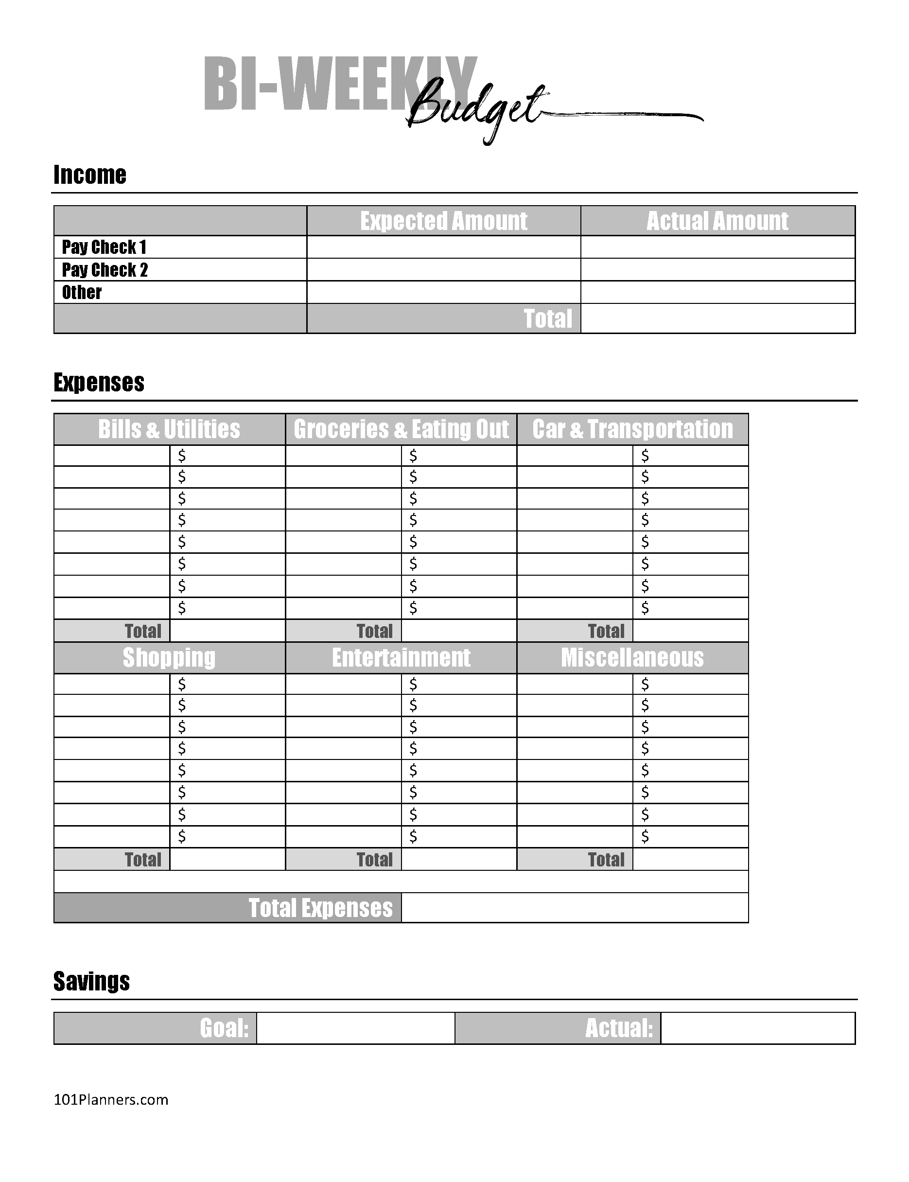 Free Printable Budget Forms