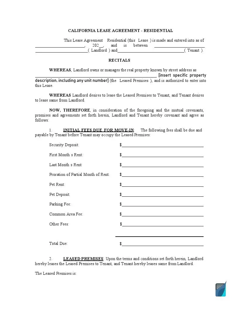 Free Printable Lease Forms