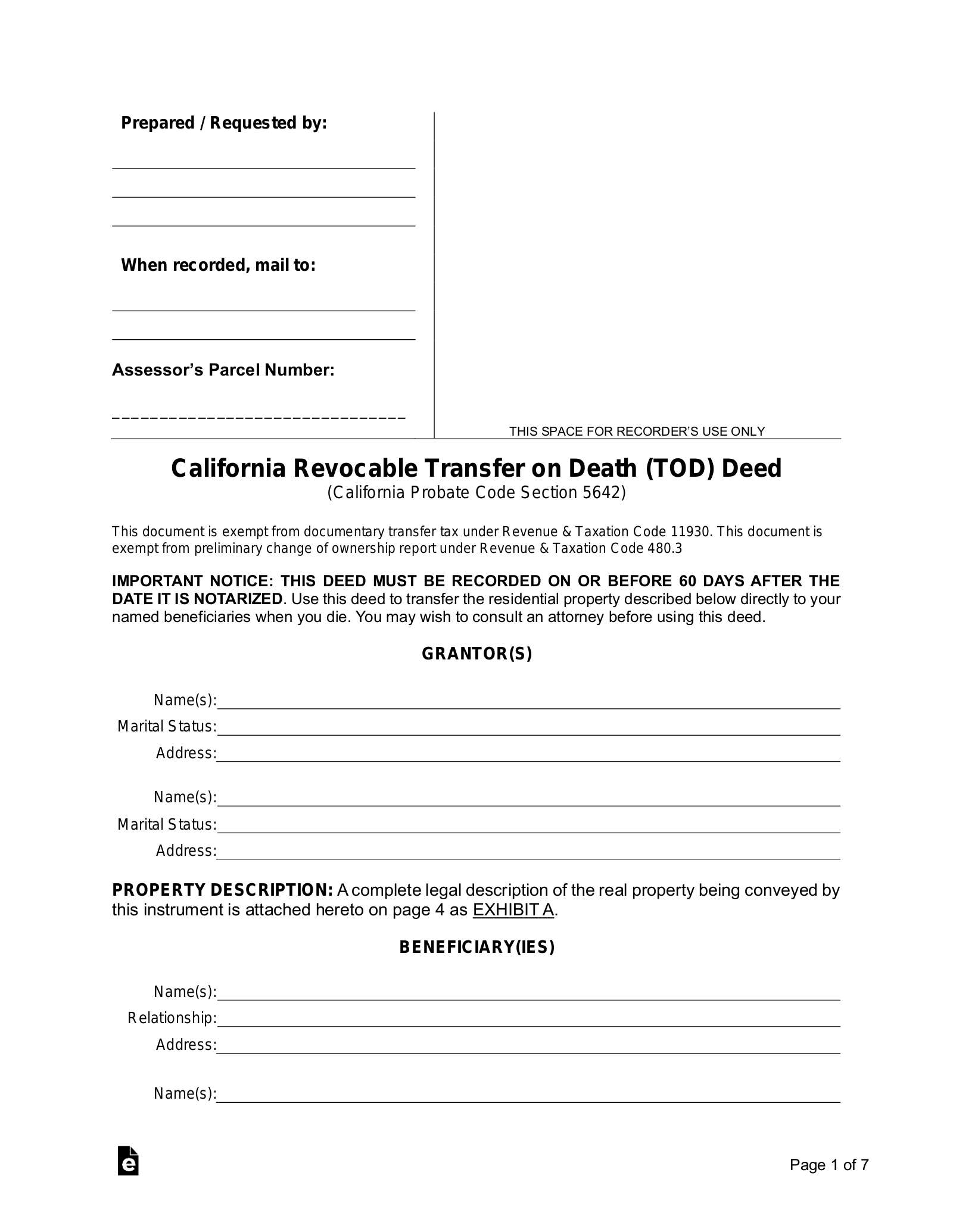 Free California Transfer On Death Deed PDF Word EForms
