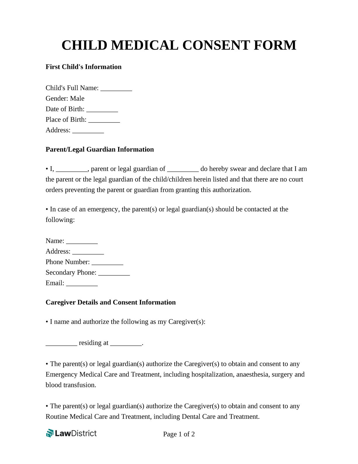 Free Printable Medical Consent Form