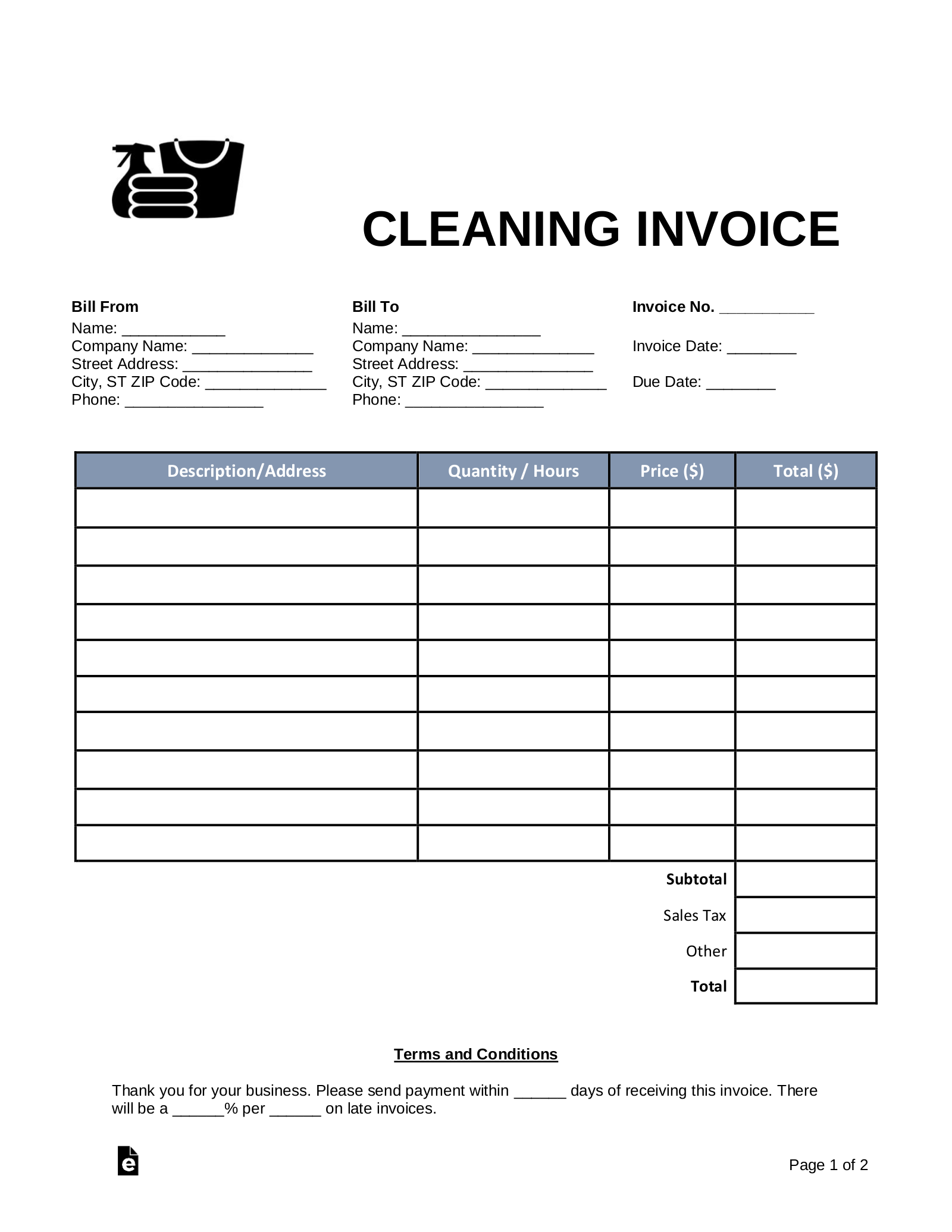 Free Printable House Cleaning Business Forms