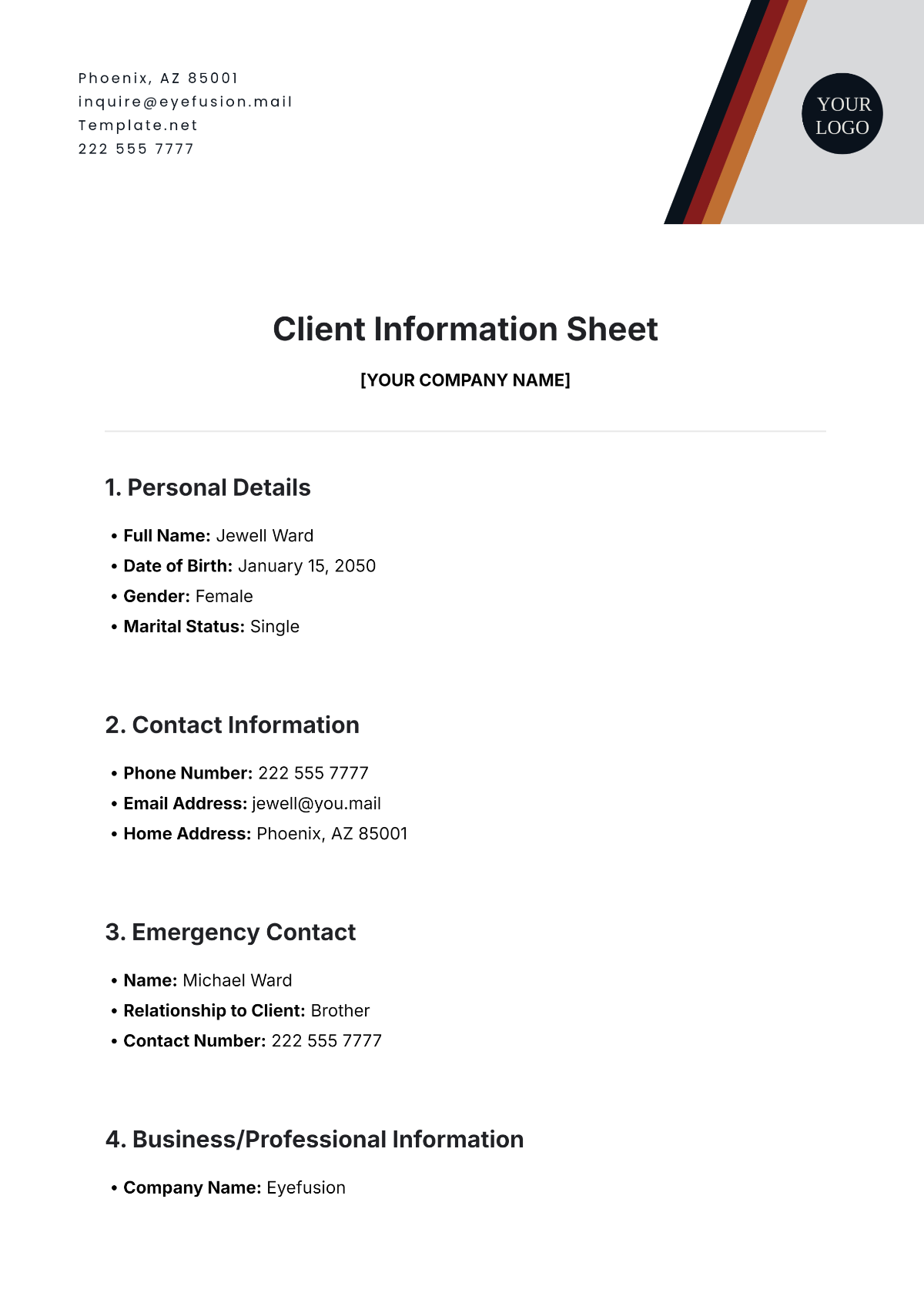 Free Printable Client Information Form
