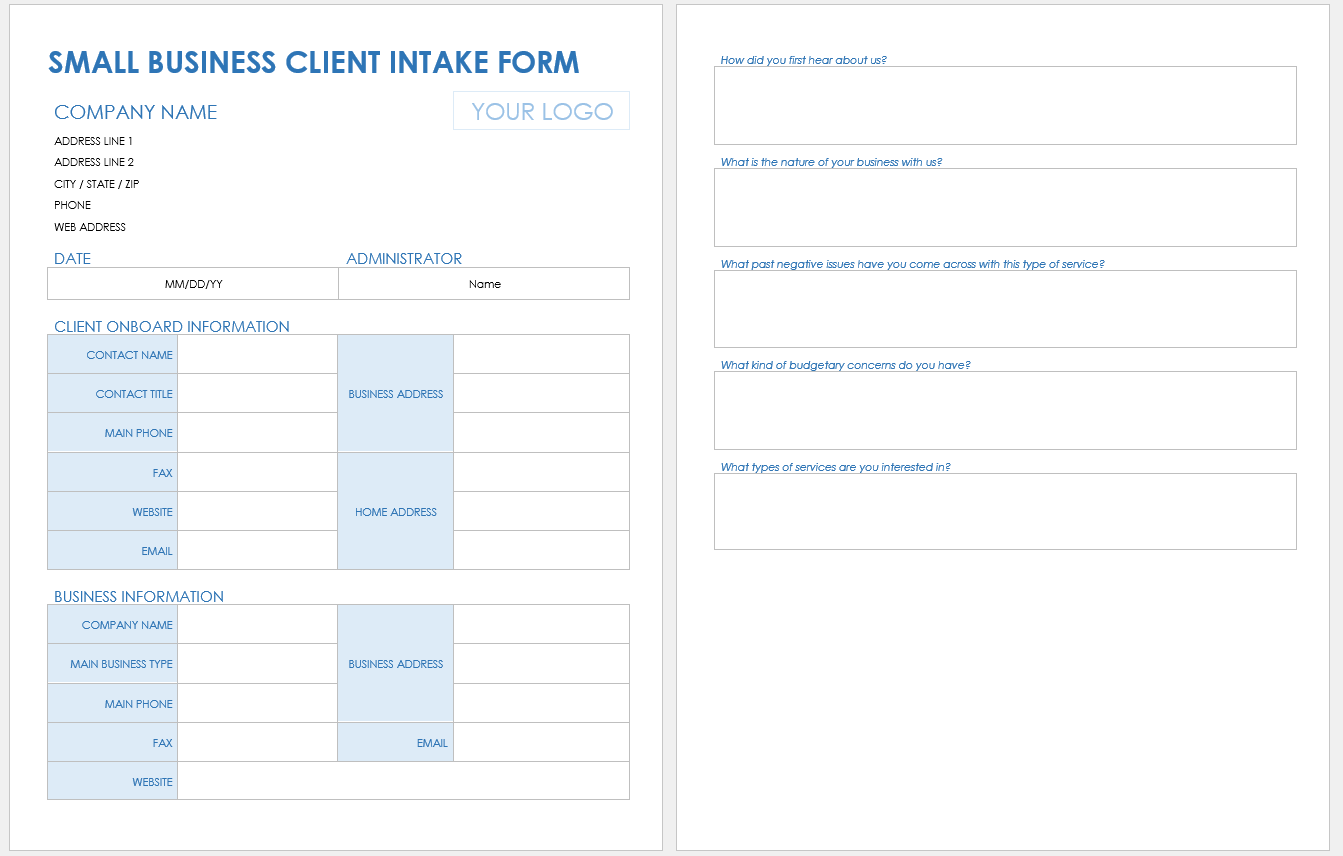 Free Client Intake Templates And Forms Smartsheet