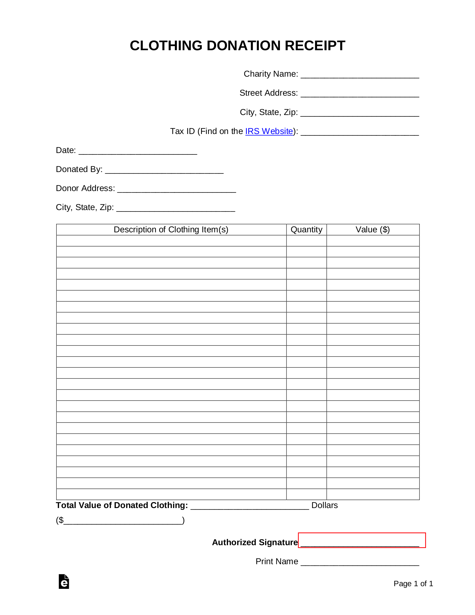 Printable Donation Form
