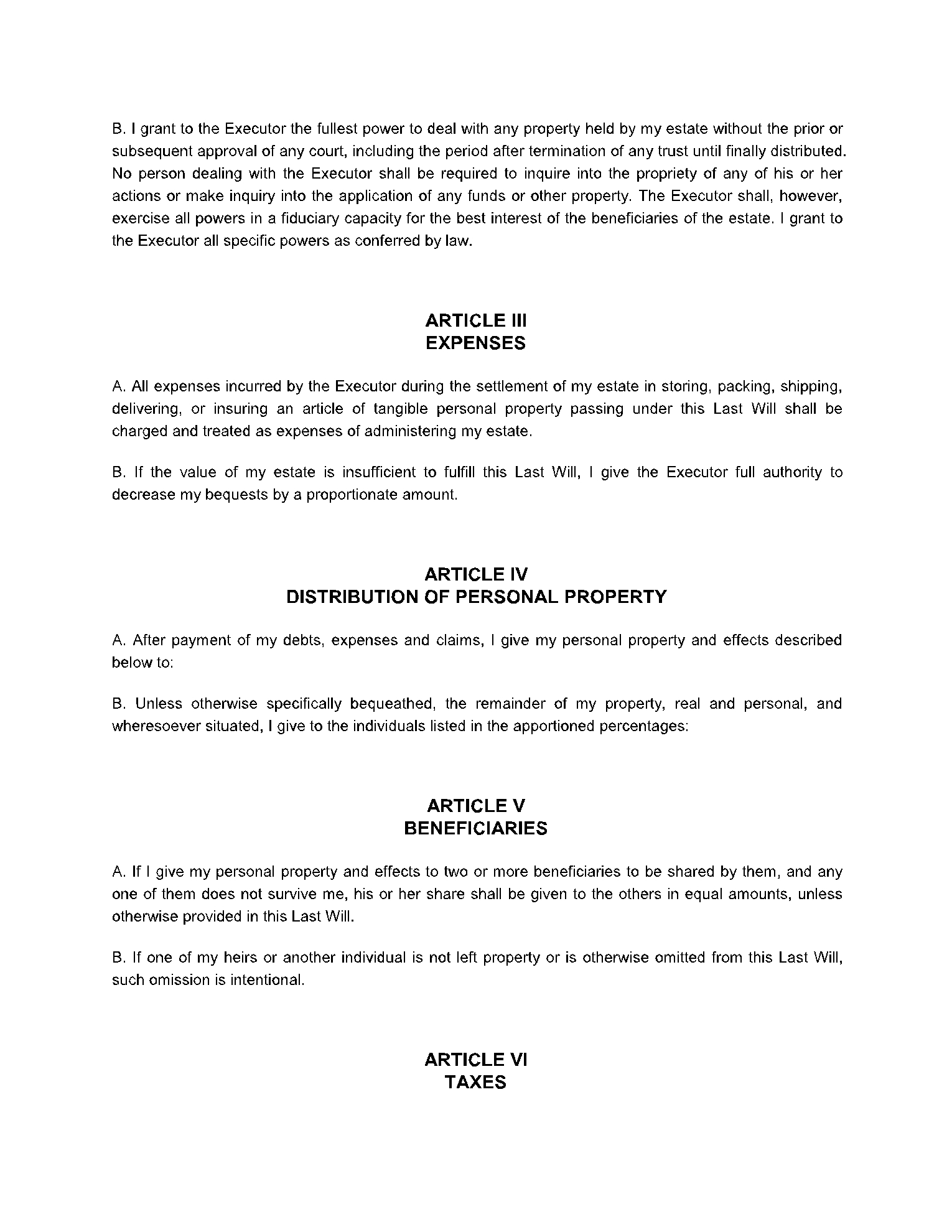 Printable Codicil Form