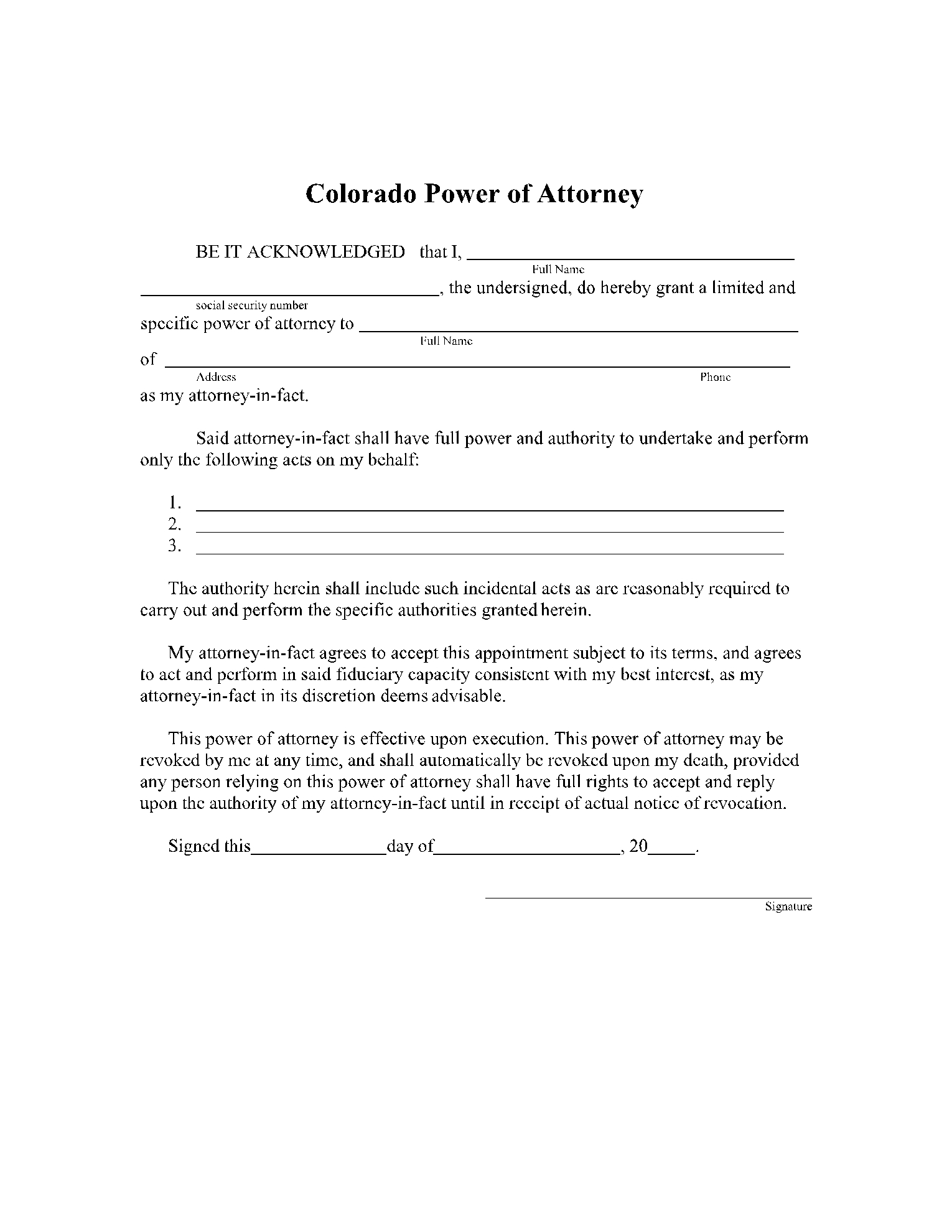 Power Of Attorney Form Free Printable