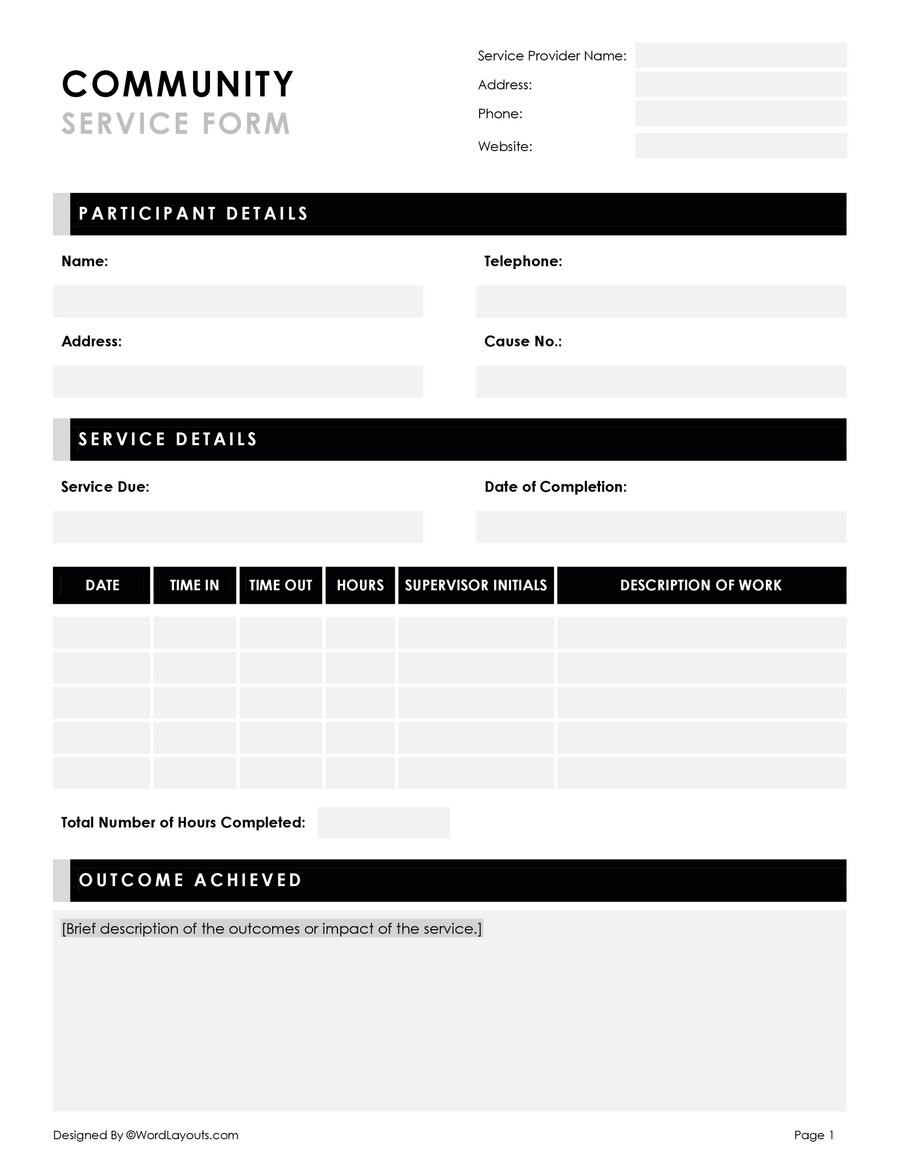 Free Community Service Form WordLayouts Free Community Service Form WordLayouts