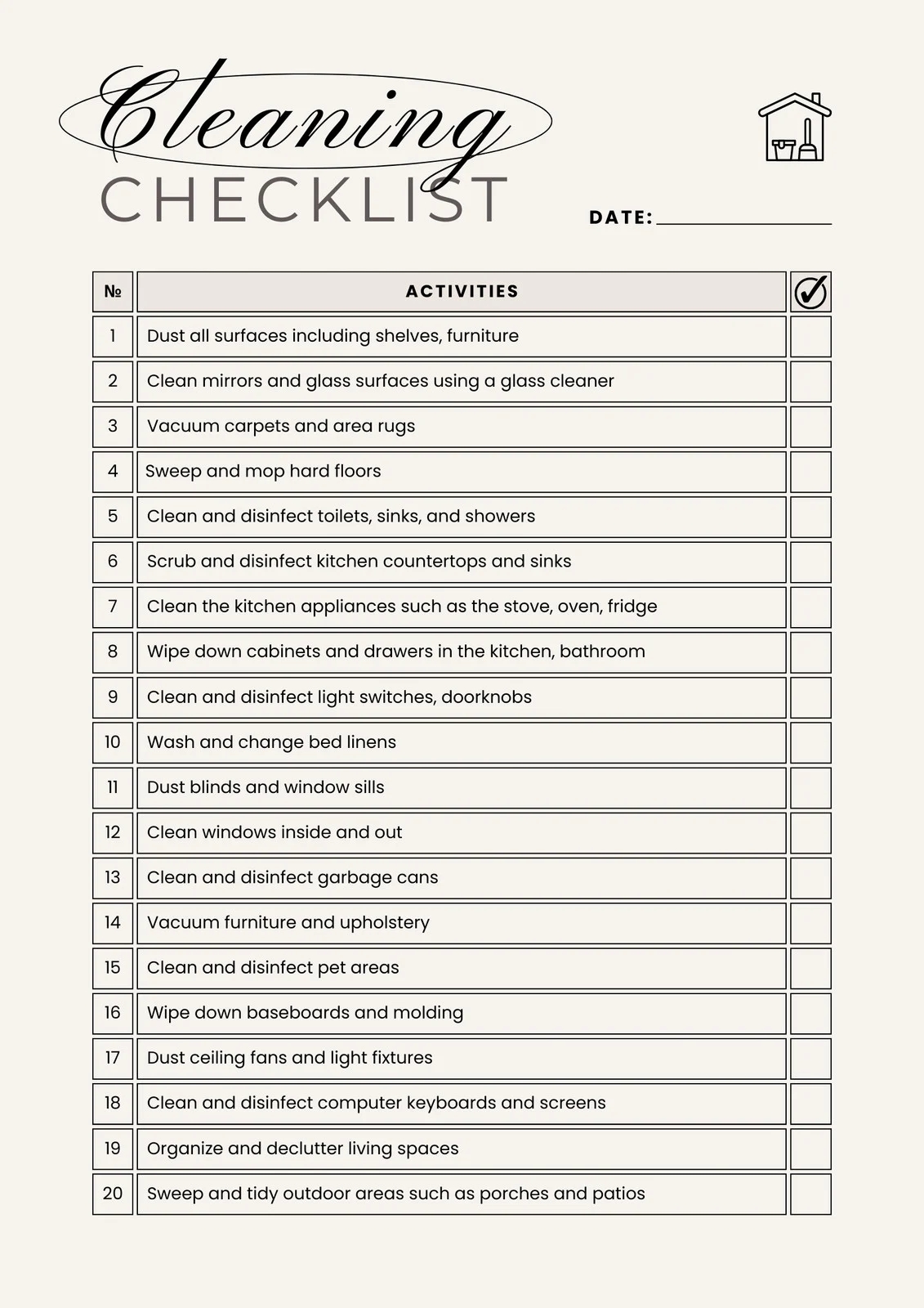 Printable Checklist Form
