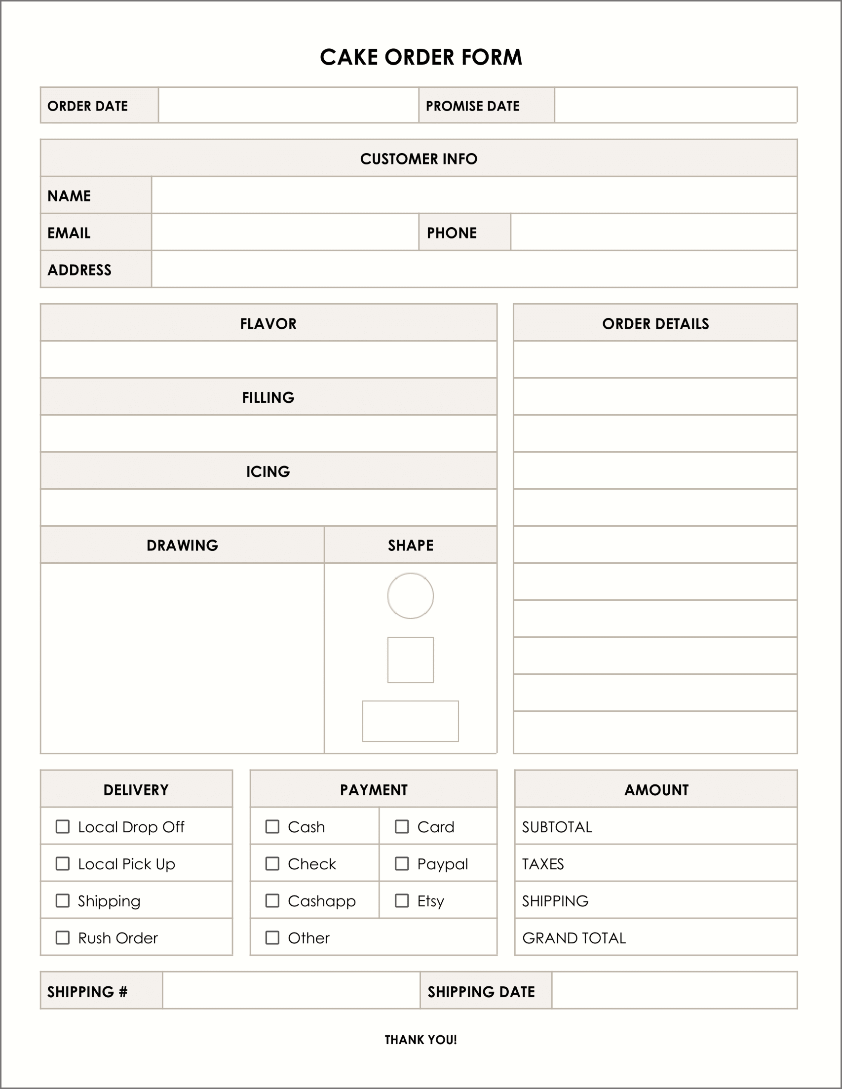 Cake Order Forms Printable Cake Order Forms Printable