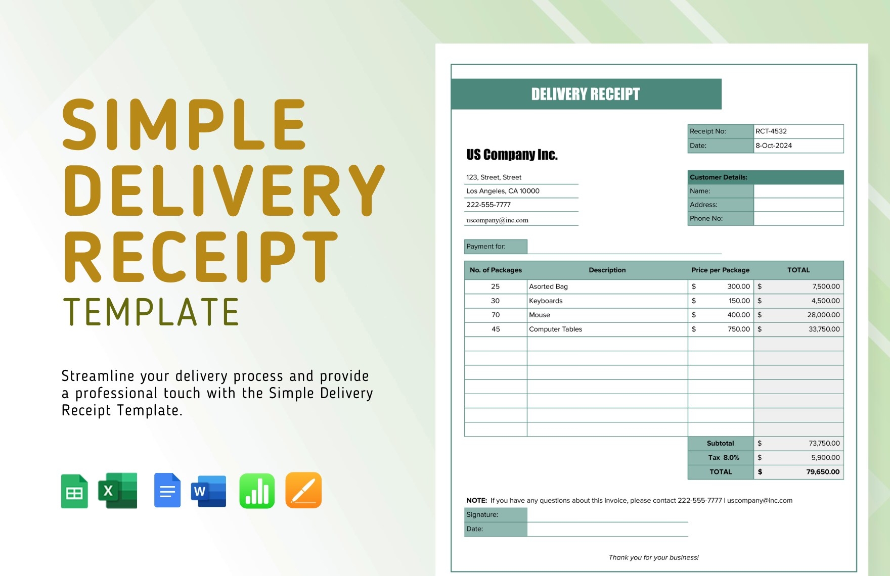 Free Delivery Receipt Templates Editable And Printable