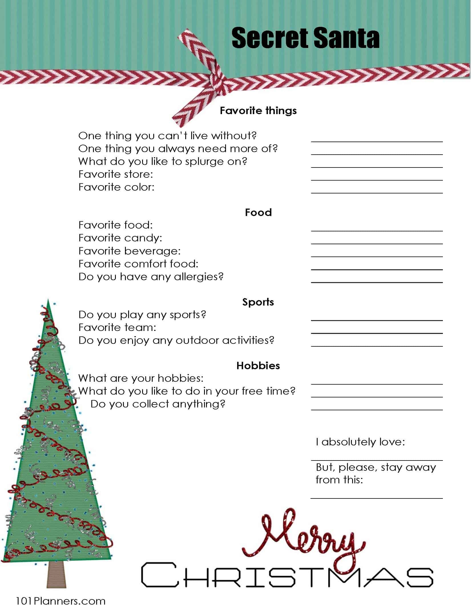 Secret Santa Template Form Printable