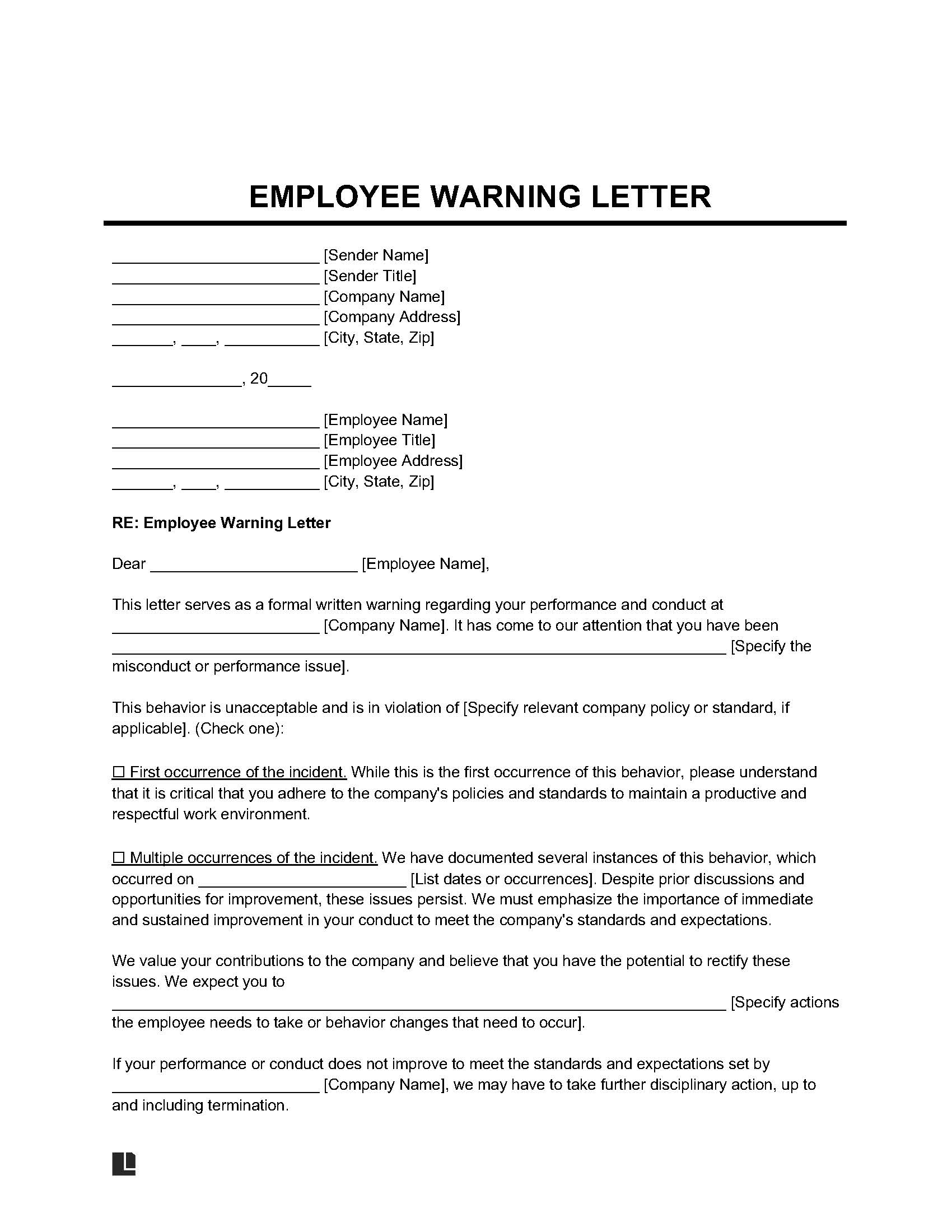 Free Printable Verbal Warning Form