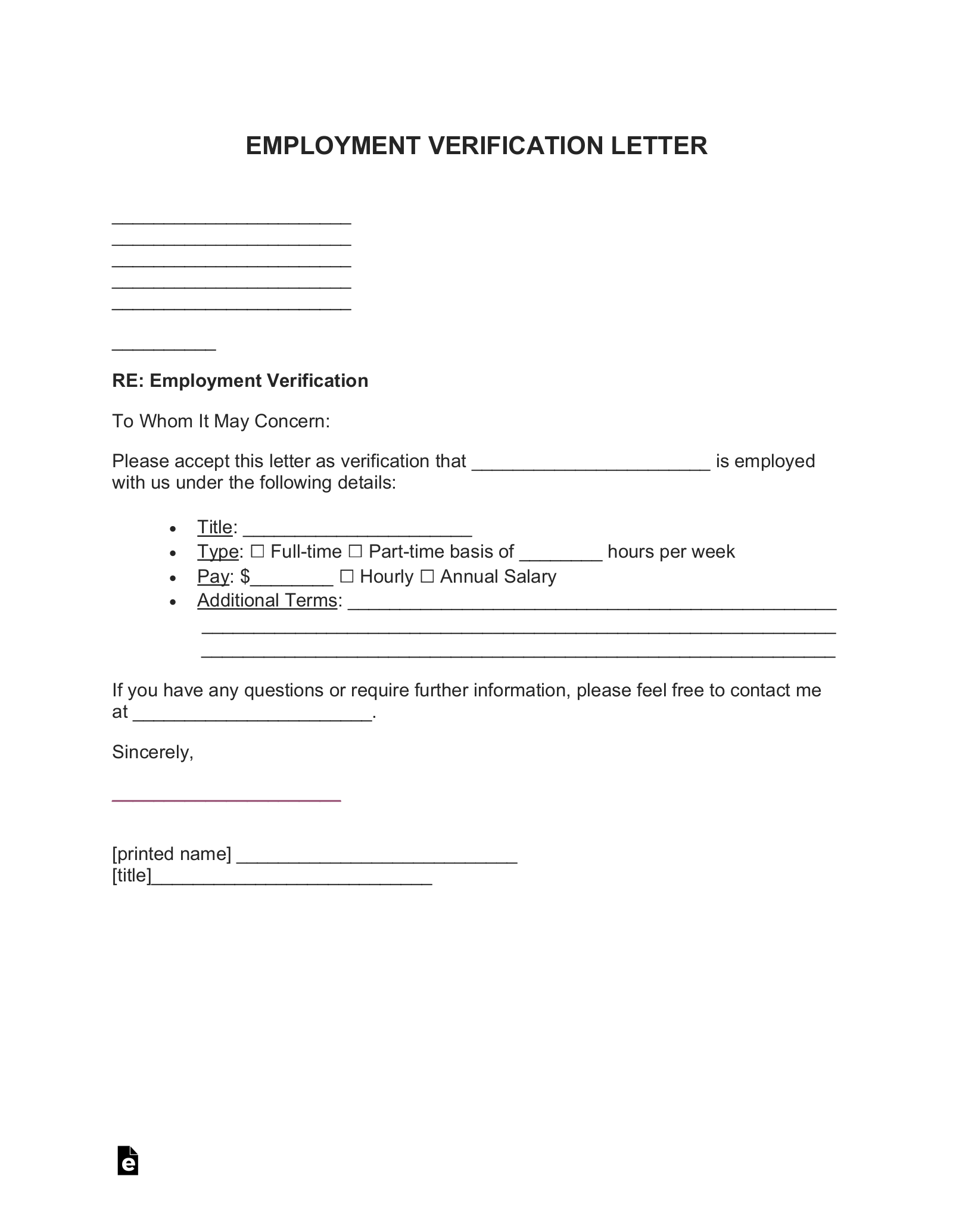 Free Employment Income Verification Letter PDF Word EForms Free Employment Income Verification Letter PDF Word EForms
