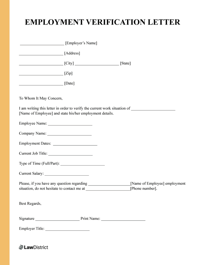 Free Employment Verification Letter PDF Word Template LawDistrict Free Employment Verification Letter PDF Word Template LawDistrict