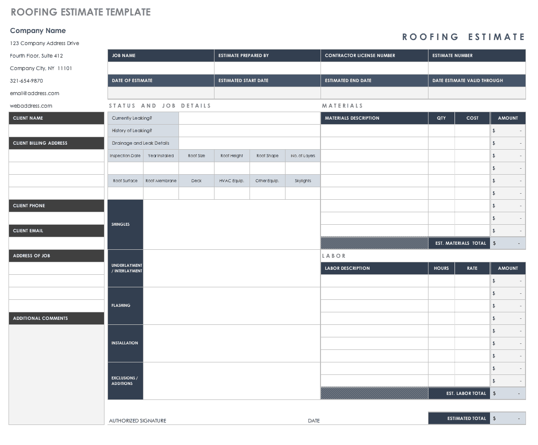 Printable Job Estimate Forms