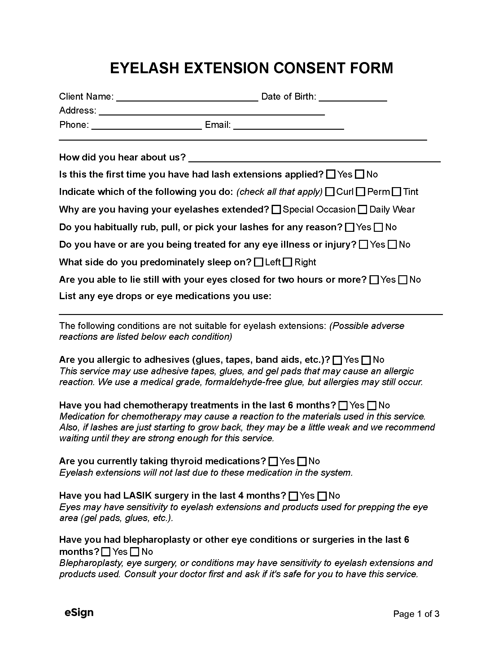 Free Eyelash Extension Consent Form PDF Word Free Eyelash Extension Consent Form PDF Word
