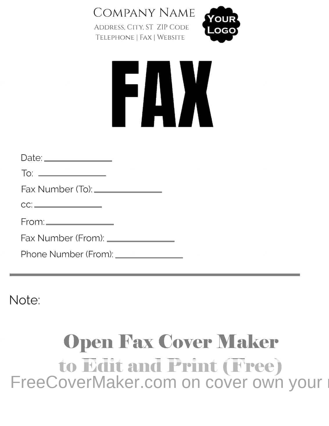 Printable Fax Form Printable Fax Form