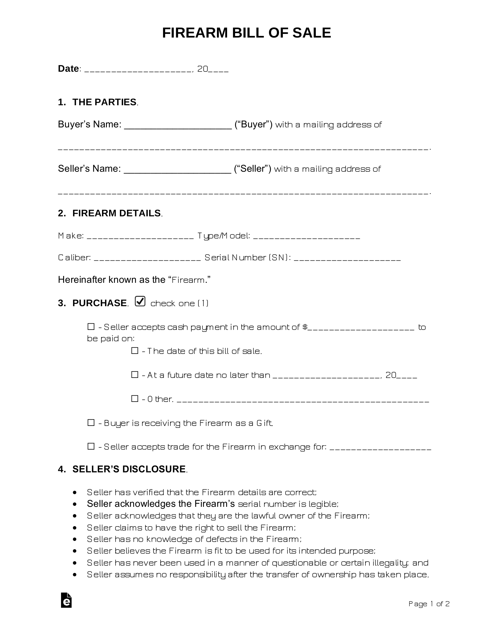 Free Firearm Gun Bill Of Sale Form PDF Word EForms Free Firearm Gun Bill Of Sale Form PDF Word EForms