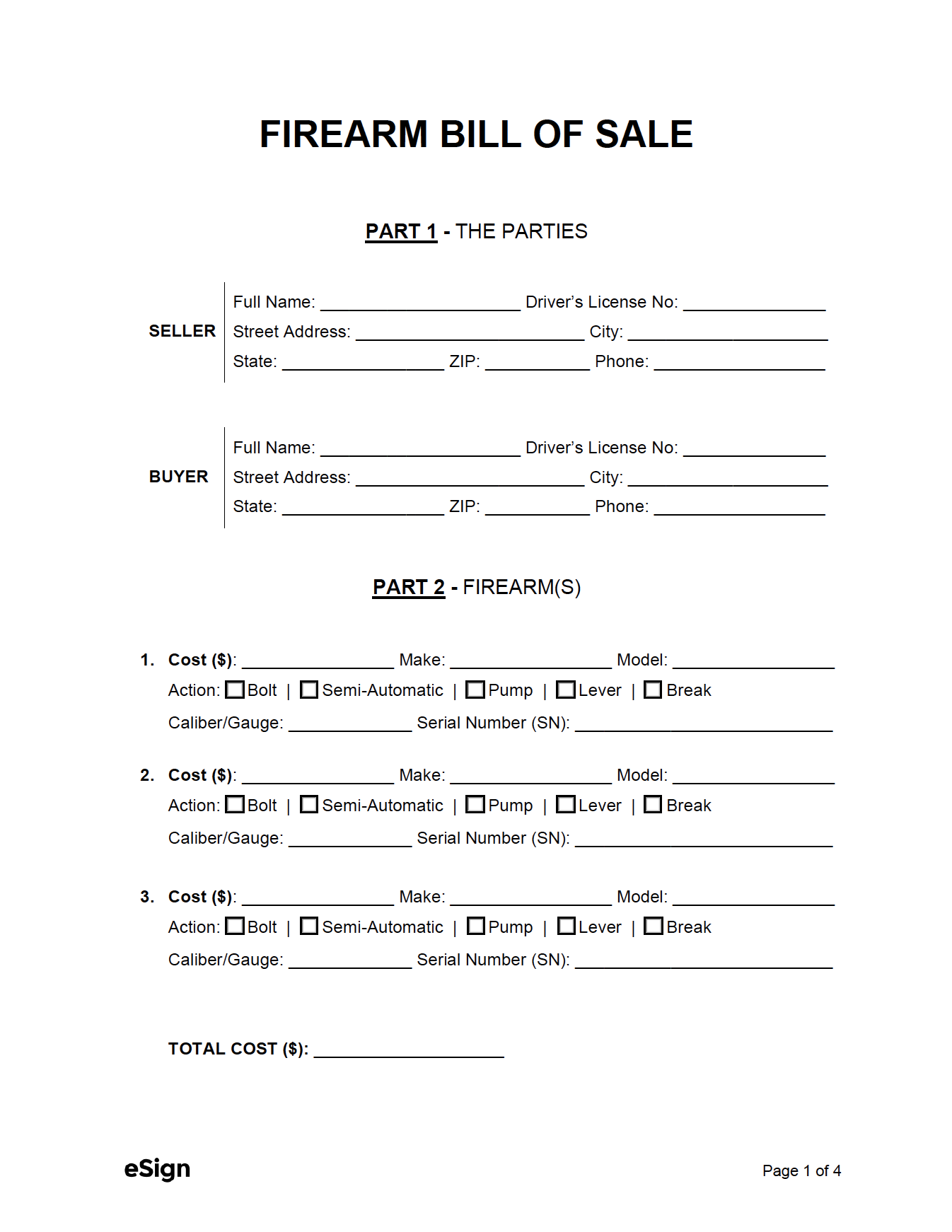 Free Firearm Gun Bill Of Sale Form PDF Word Free Firearm Gun Bill Of Sale Form PDF Word
