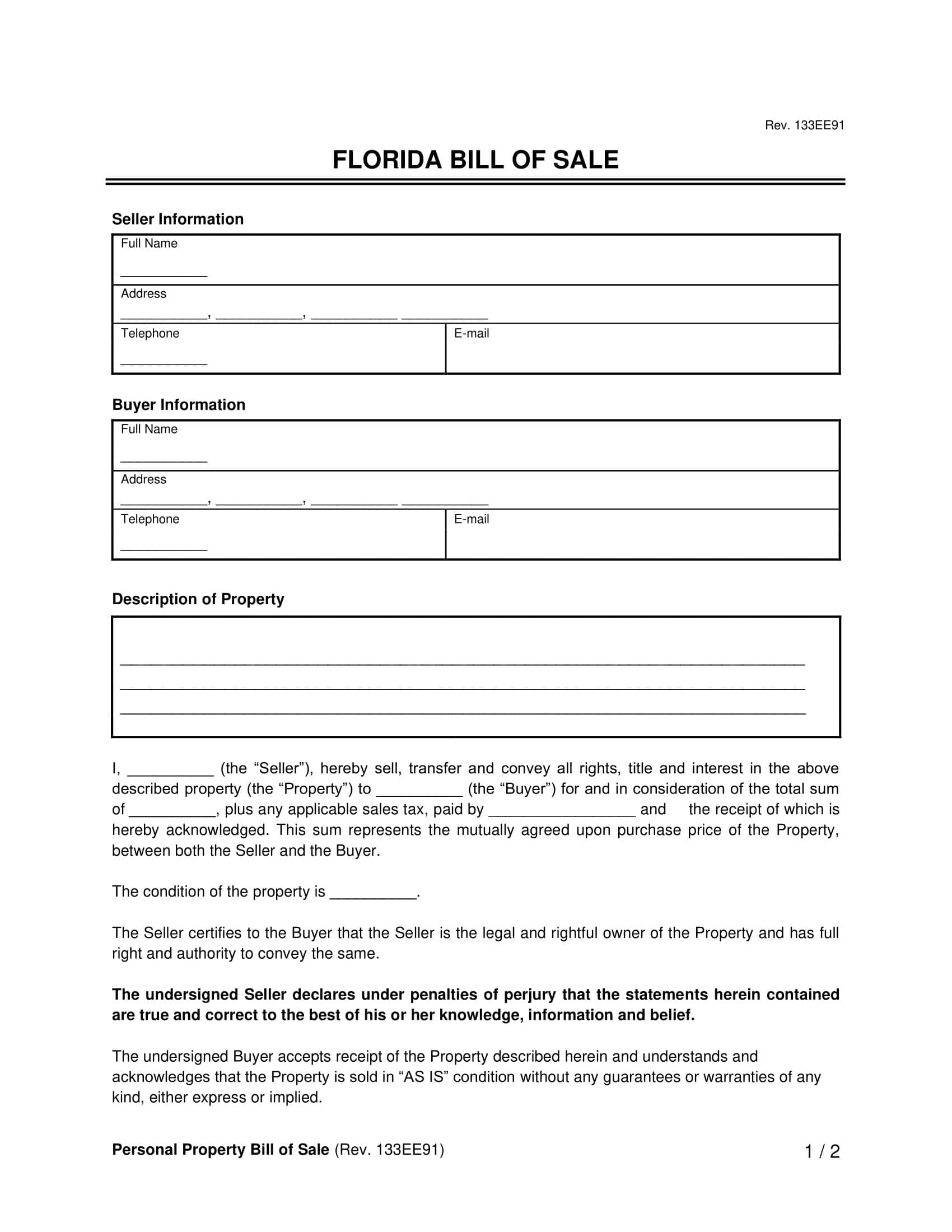 Free Florida Bill Of Sale Forms Printable PDF Word Free Florida Bill Of Sale Forms Printable PDF Word