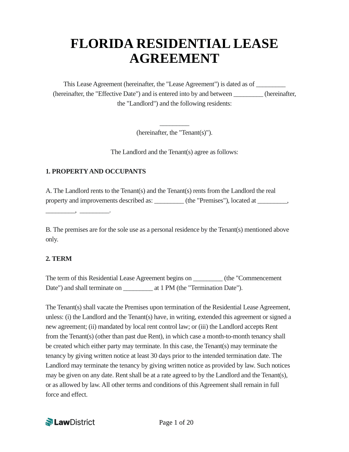 Home Lease Agreement Forms Printable